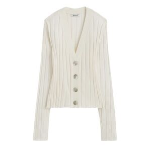 Madewell Ribbed V-Neck Cardigan in Ivory